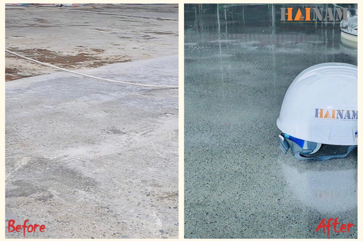 Trước và sau khi mài sàn bê tông công nghiệp
